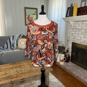 Kim Rogers petite floral paisley mesh detail stretch tee